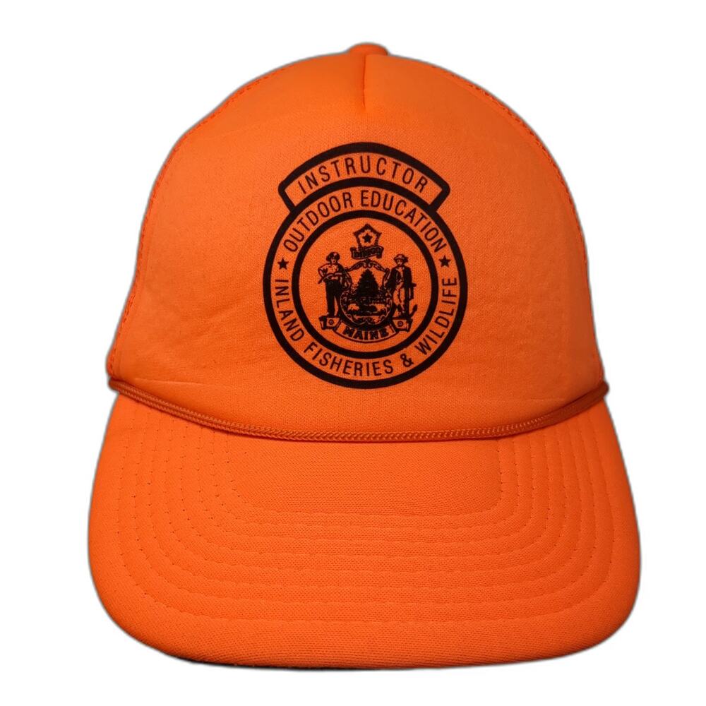 Daystone Trucker Hat Orange One Size Maine Outdoor Education Instructor Mesh Cap